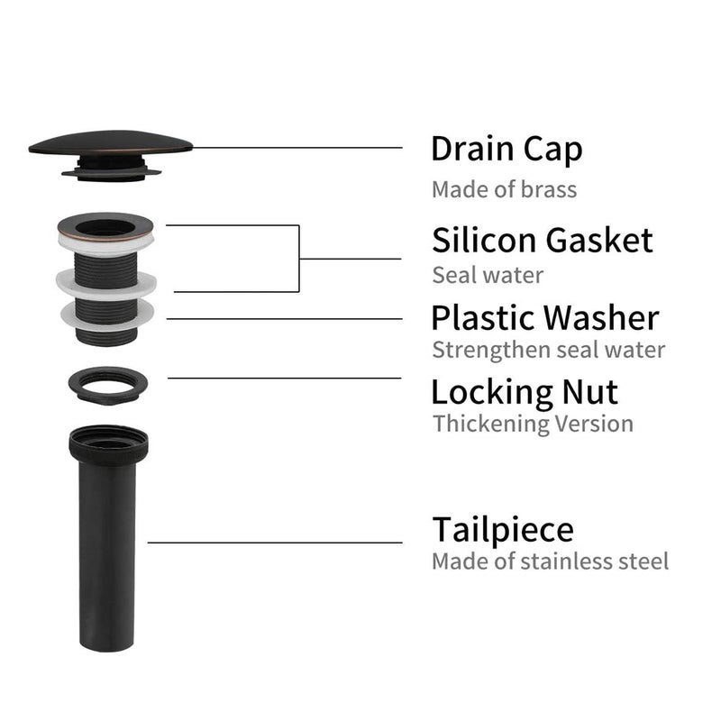 BWE Black Vessel Sink Drain Fits Standard Bathroom Sink Hole 1-1/2" to 1-3/4" Bathroom Faucet Vessel Sink Pop Up Drain Stopper Without Overflow Matte Black - Image 3